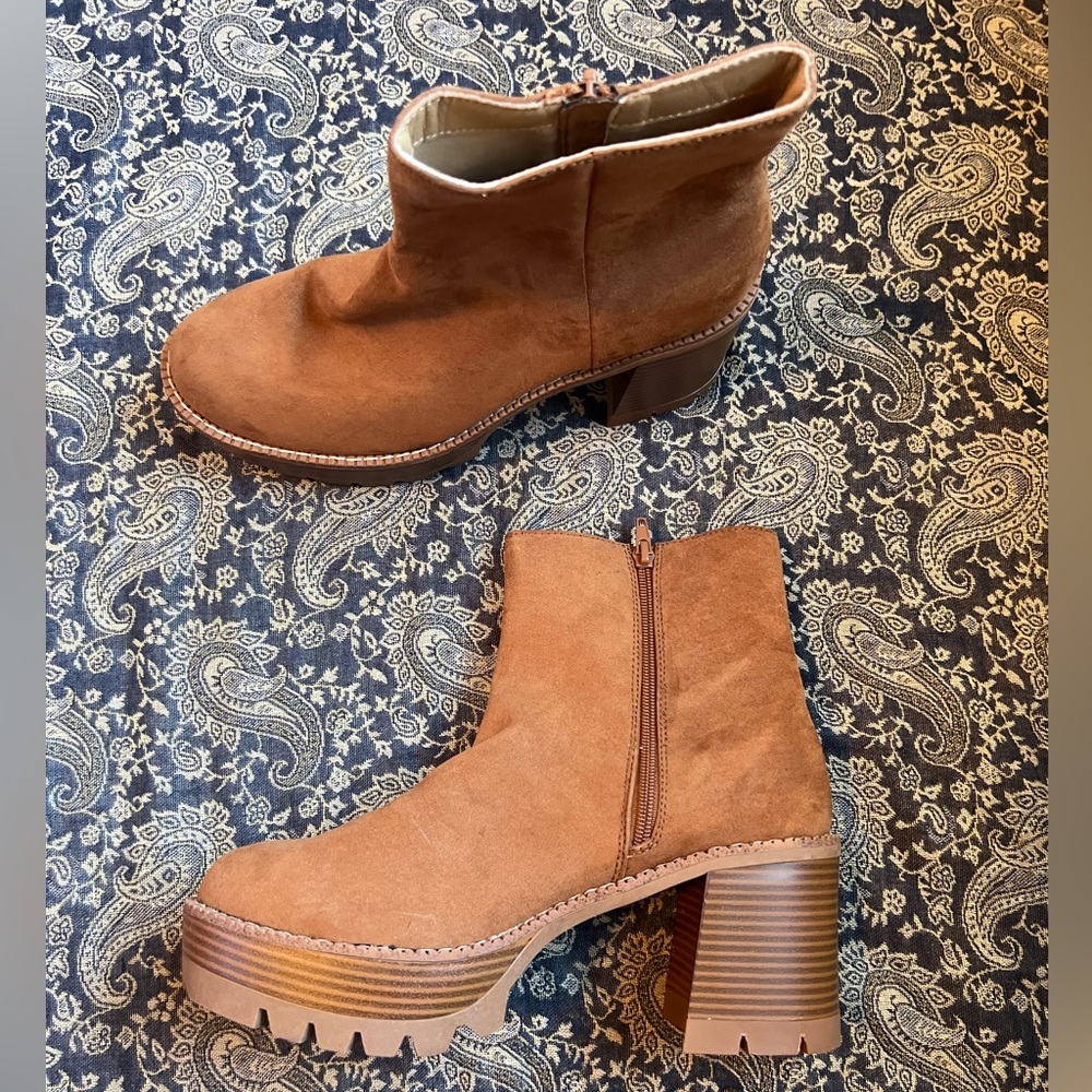 Wild Pair Tan Suede Platform Ankle Booties
